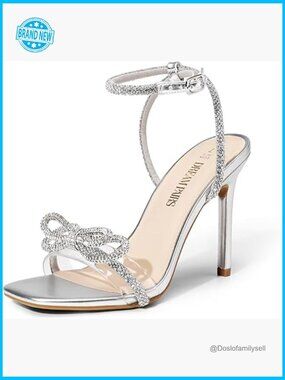 Crystal Slingback Heels Square Toe Elegant Wedding Party Stiletto Sandals